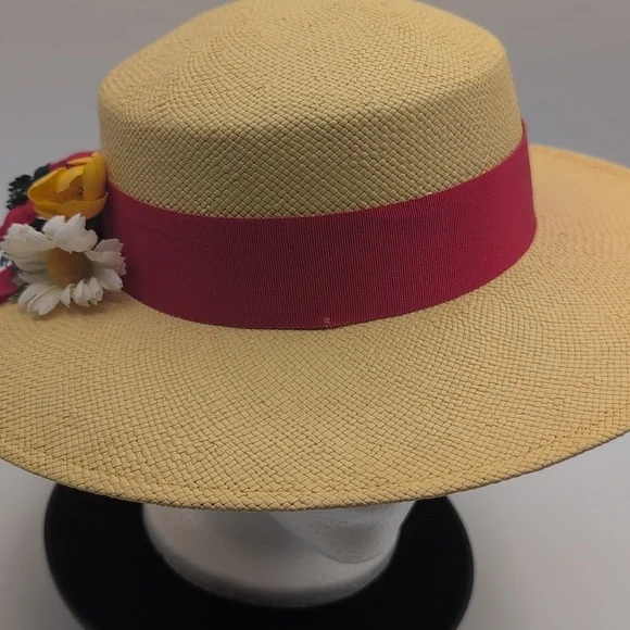 M'sieu Leon| Elegant Women's Straw Hat with Red Band and Floral Accent - Picture 8 of 11